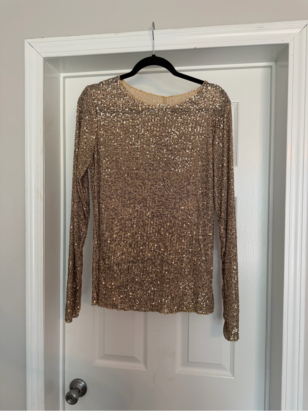 Free People Gold Sequin Long-Sleeve Top